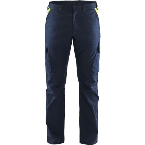 BLÅKLÄDER Trousers 14441832 Cotton, Elastolefin, PL (Polyester) Dark Navy Blue, Yellow Size 34R