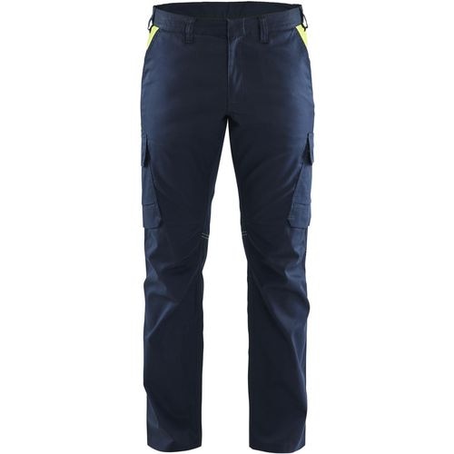 BLÅKLÄDER Trousers 14441832 Cotton, Elastolefin, PL (Polyester) Dark Navy Blue, Yellow Size 36R