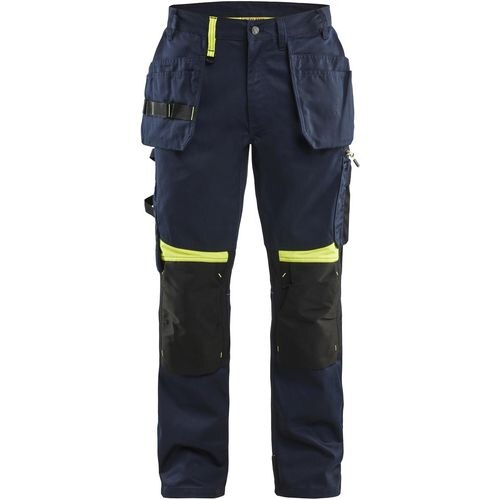 BLÅKLÄDER Trousers 15551860 Cotton, PL (Polyester) Dark Navy Blue, Yellow Size 32L