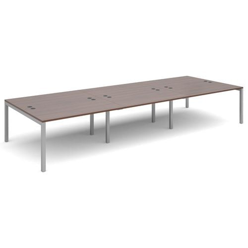 Dams International Rectangular Triple Back to Back Desk with Walnut Melamine Top and Silver Frame 4 Legs Connex 4200 x 1600 x 725mm