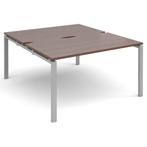 Dams International Rectangular Back to Back Desk with Walnut Melamine Top and Silver Frame 4 Legs Adapt II 1400 x 1600 x 725mm