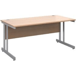 Rectangular Straight Desk with Beech Coloured MFC Top and Silver Frame Cantilever Legs Momento 1600 x 800 x 725 mm