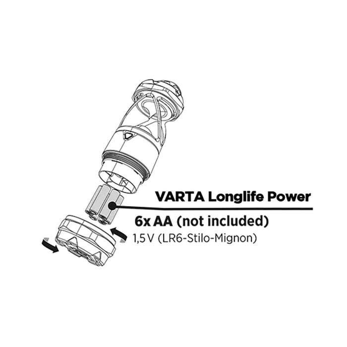 Varta LED Torch - Battery Powered, 6x AA/LR6, Rated luminous flux: 450 lm, Light range: 20 m - Beam angle: 360 °