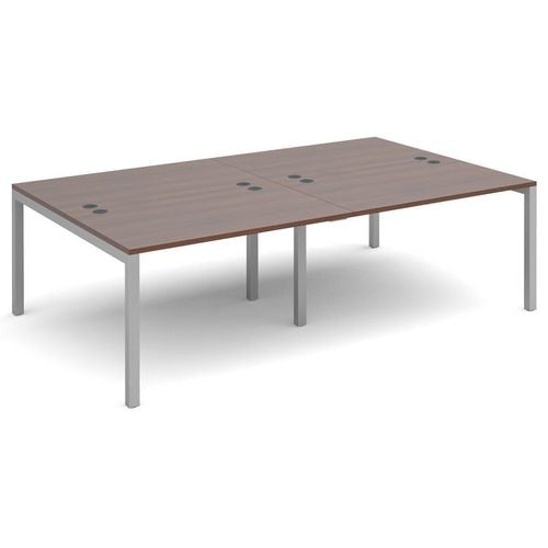 Dams International Rectangular Double Back to Back Desk with Walnut Melamine Top and Silver Frame 4 Legs Connex 2400 x 1600 x 725mm