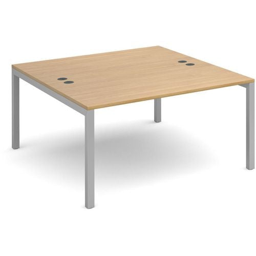 Dams International Rectangular Starter Unit Back to Back Desk with Oak Coloured Melamine Top and Silver Frame 4 Legs Connex 1400 x 1600 x 725mm