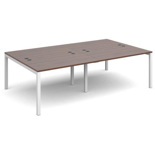 Dams International Rectangular Double Back to Back Desk with Walnut Melamine Top and White Frame 4 Legs Connex 2400 x 1600 x 725mm