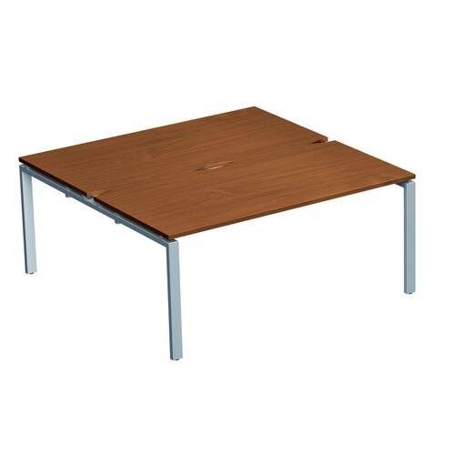 Rectangular Back to Back Desk with Walnut Melamine Top and Silver Frame 4 Legs Adapt II 1600 x 1600 x 725mm