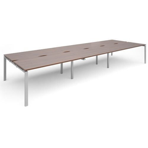 Dams International Rectangular Triple Back to Back Desk with Walnut Melamine Top and Silver Frame 4 Legs Adapt II 4800 x 1600 x 725mm