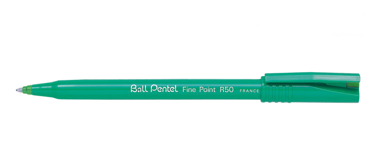 Pentel R50 Rollerball Pen Green Barrel Water-based 0.8mm Tip 0.4mm Line Green Ref R50-D [Pack of 12]