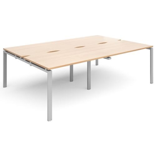 Dams International Rectangular Double Back to Back Desk with Beech Coloured Melamine Top and Silver Frame 4 Legs Adapt II 2400 x 1600 x 725mm