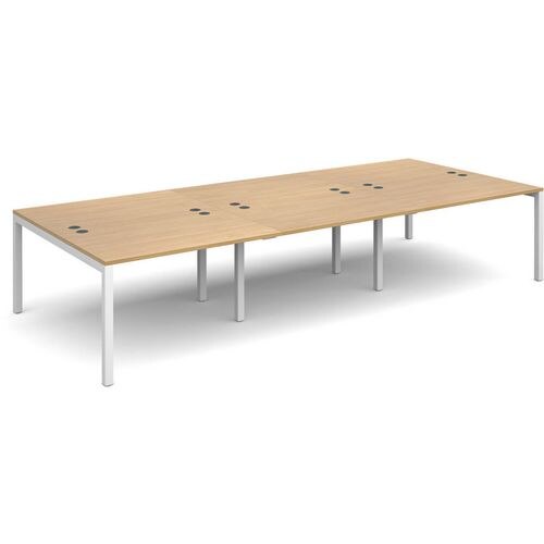 Dams International Rectangular Triple Back to Back Desk with Oak Coloured Melamine Top and White Frame 4 Legs Connex 3600 x 1600 x 725mm