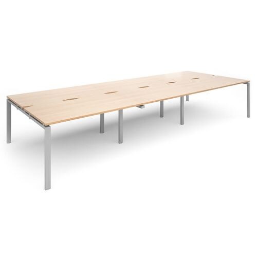 Dams International Rectangular Triple Back to Back Desk with Beech Coloured Melamine Top and Silver Frame 4 Legs Adapt II 4200 x 1600 x 725mm