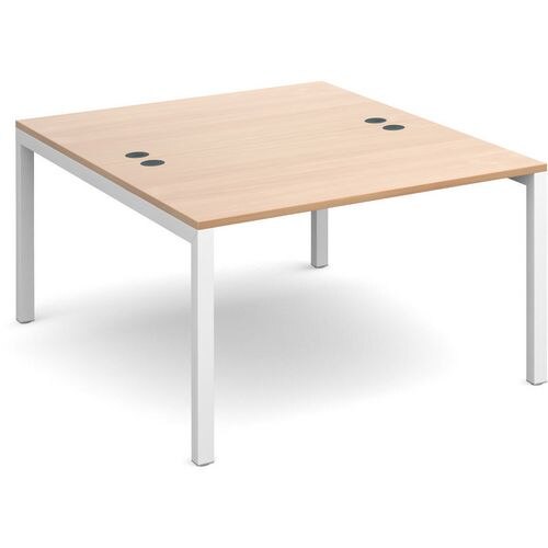 Rectangular Back to Back Desk with Beech Coloured Melamine & Steel Top and White Frame 4 Legs Connex 1200 x 1600 x 725 mm