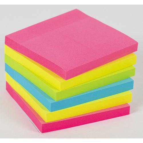 Office Depot Extra Sticky Notes 76 x 76 mm Assorted Colours Square 6 Pads of 90 Sheets