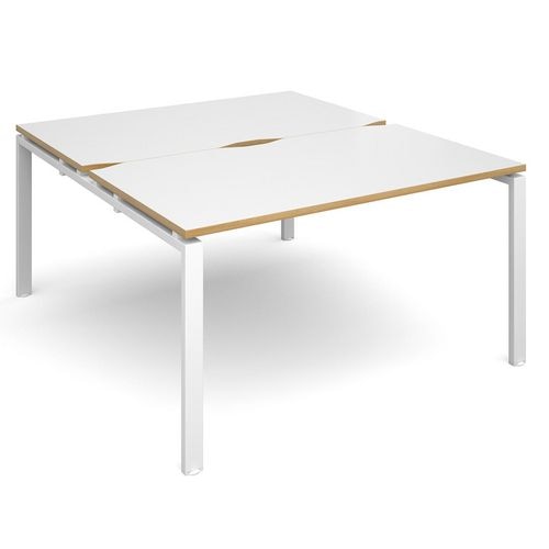 Dams International Rectangular Back to Back Desk with White Melamine Top, Oak Edging and White Frame 4 Legs Adapt II 1400 x 1600 x 725 mm