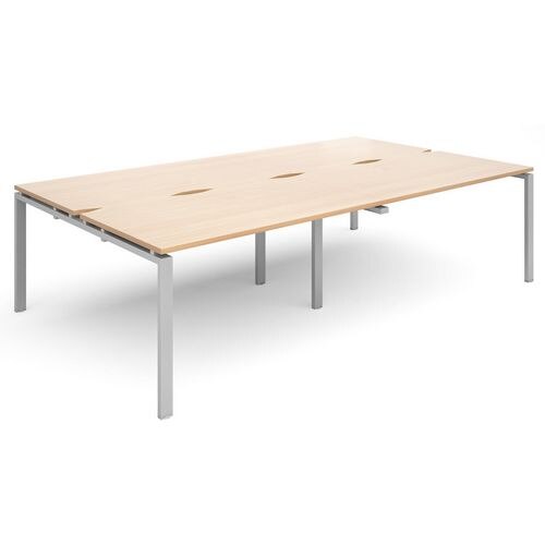 Dams International Rectangular Double Back to Back Desk with Beech Coloured Melamine Top and Silver Frame 4 Legs Adapt II 2800 x 1600 x 725mm