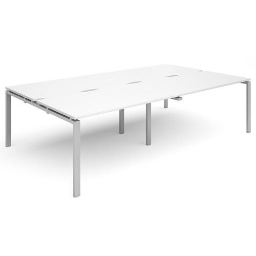 Dams International Rectangular Double Back to Back Desk with White Melamine Top and Silver Frame 4 Legs Adapt II 2800 x 1600 x 725 mm