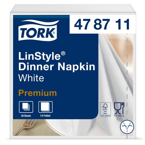 Tork LinStyle® White Dinner Napkin, Premium, 1/4 Fold, 1-ply, napkins, 39 cm x 39 cm, 478711