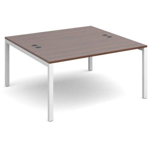 Dams International Rectangular Starter Unit Back to Back Desk with Walnut Melamine Top and White Frame 4 Legs Connex 1400 x 1600 x 725mm