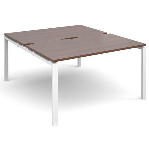 Dams International Rectangular Back to Back Desk with Walnut Melamine Top and White Frame 4 Legs Adapt II 1400 x 1600 x 725mm