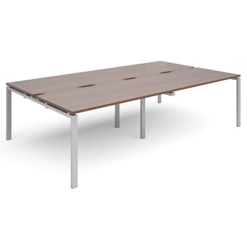 Dams International Rectangular Double Back to Back Desk with Walnut Melamine Top and Silver Frame 4 Legs Adapt II 2800 x 1600 x 725mm