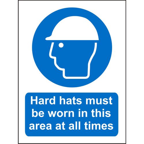 Mandatory Sign Hard Hats in Area At All Times Vinyl 20 x 15 cm