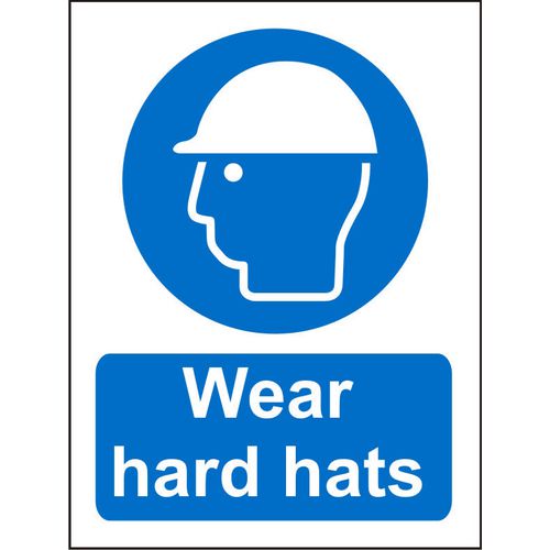 Mandatory Sign Wear Hard Hats Vinyl 30 x 20 cm