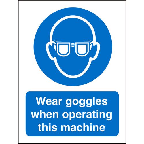 Mandatory Sign Wear Goggles with this Machine Plastic Blue, White 20 x 15 cm