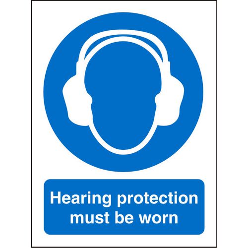 Mandatory Sign Hearing Protection vinyl Blue, White 30 x 20 cm