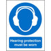 Mandatory Sign Hearing Protection vinyl Blue, White 30 x 20 cm