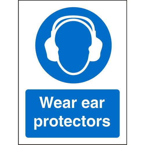 Mandatory Sign Wear Ear Protectors Vinyl Blue, White 20 x 15 cm