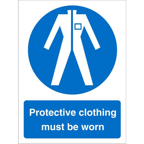 Mandatory Sign Protective Clothing Must Be Worn Vinyl 20 x 15 cm