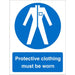 Mandatory Sign Protective Clothing Must Be Worn Plastic 20 x 15 cm