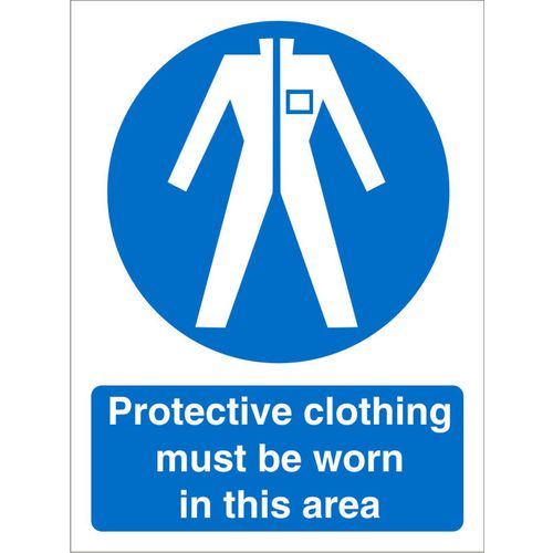 Mandatory Sign Protective Clothing in this Area Vinyl 20 x 15 cm