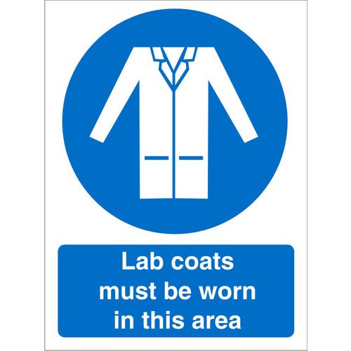 Mandatory Sign Lab Coats Must Be Worn in This Area Vinyl Blue, White 20 x 15 cm