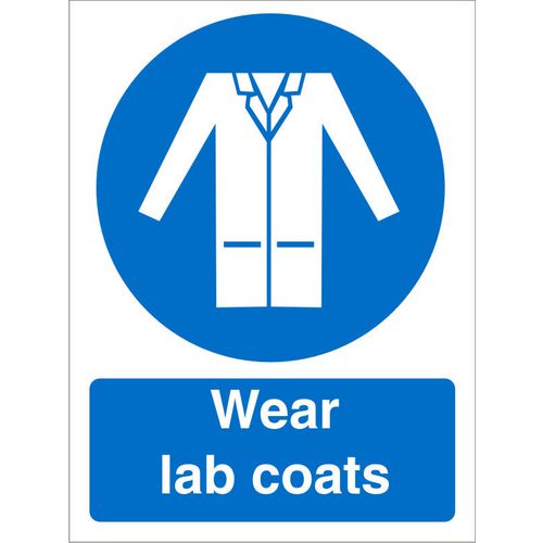 Mandatory Sign Wear Lab Coats Vinyl Blue, White 20 x 15 cm