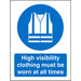 Mandatory Sign High Vis Clothing Must Be Worn Self Adhesive Vinyl 20 x 15 cm