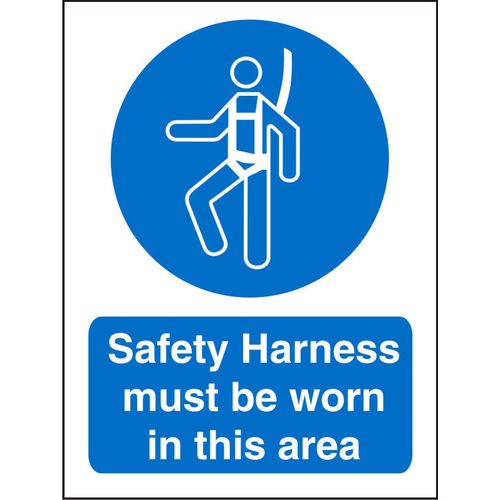 Mandatory Sign Safety Harness Worn in This Area Vinyl 20 x 15 cm