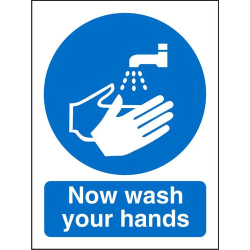 Mandatory Sign Now Wash Your Hands Plastic Blue, White 20 x 15 cm