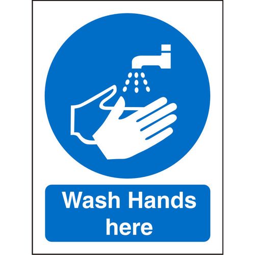 Mandatory Sign Wash Hands Here Vinyl 30 x 20 cm