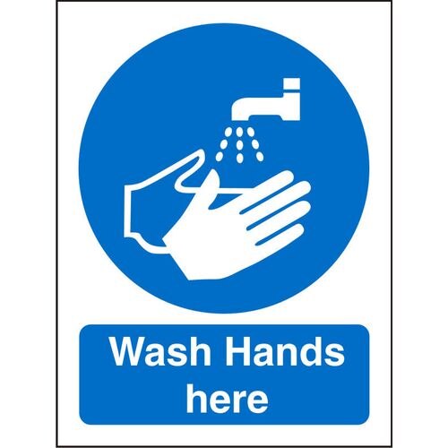 Mandatory Sign Wash Hands Here Plastic Blue, White 30 x 20 cm