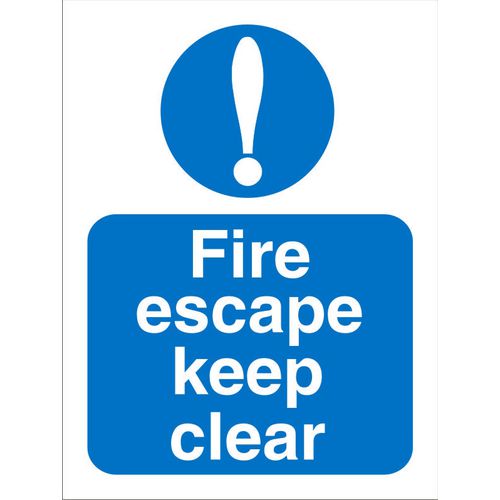 Mandatory Sign Fire Escape Keep Clear vinyl Blue, White 30 x 20 cm