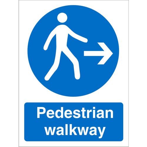 Mandatory Sign Pedestrian Walkway with Right Arrow Vinyl 20 x 15 cm