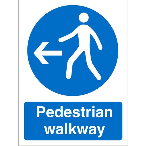 Mandatory Sign Pedestrian Walkway with Left Arrow Plastic 20 x 15 cm