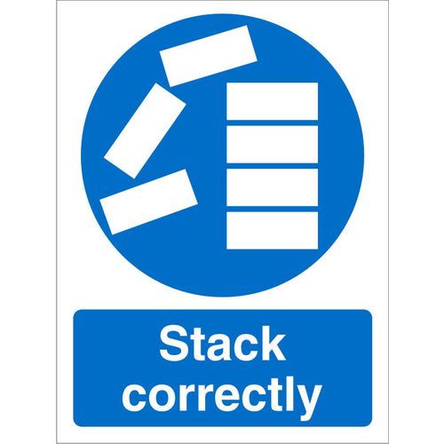 Mandatory Sign Stack Correctly Plastic Blue, White 20 x 15 cm