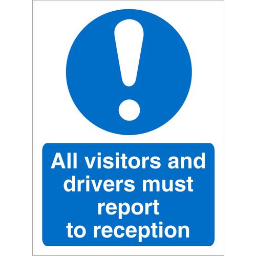 Mandatory Sign Visitors and Drivers Report to Reception Plastic Blue, White 20 x 15 cm