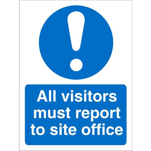 Mandatory Sign All Visitors Report to Site Office Vinyl 20 x 15 cm