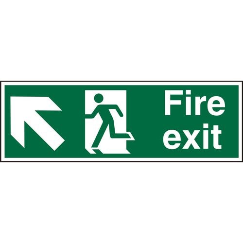 Fire Exit Sign with Up Left Arrow Vinyl 10 x 30 cm