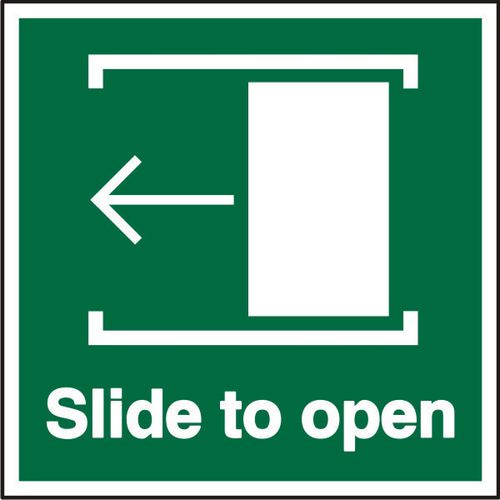 Exit Sign Slide To Open with Left Arrow Plastic 10 x 10 cm