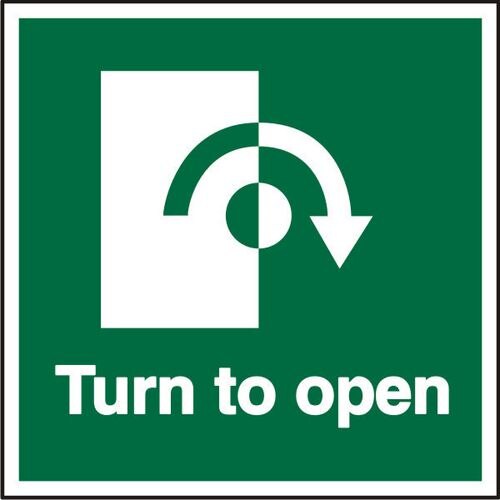 Exit Sign Turn To Open with Clockwise Arrow Plastic 10 x 10 cm